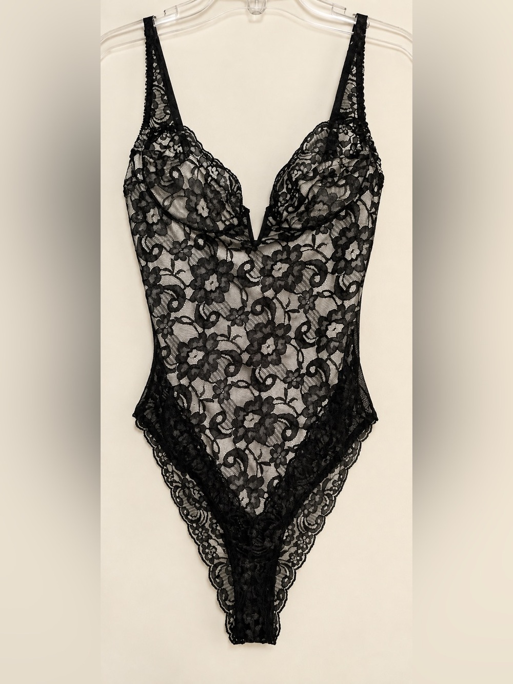 Vintage 1990s Victoria's Secret Gold Label Black Lace Teddy Bodysuit GUC L #2785